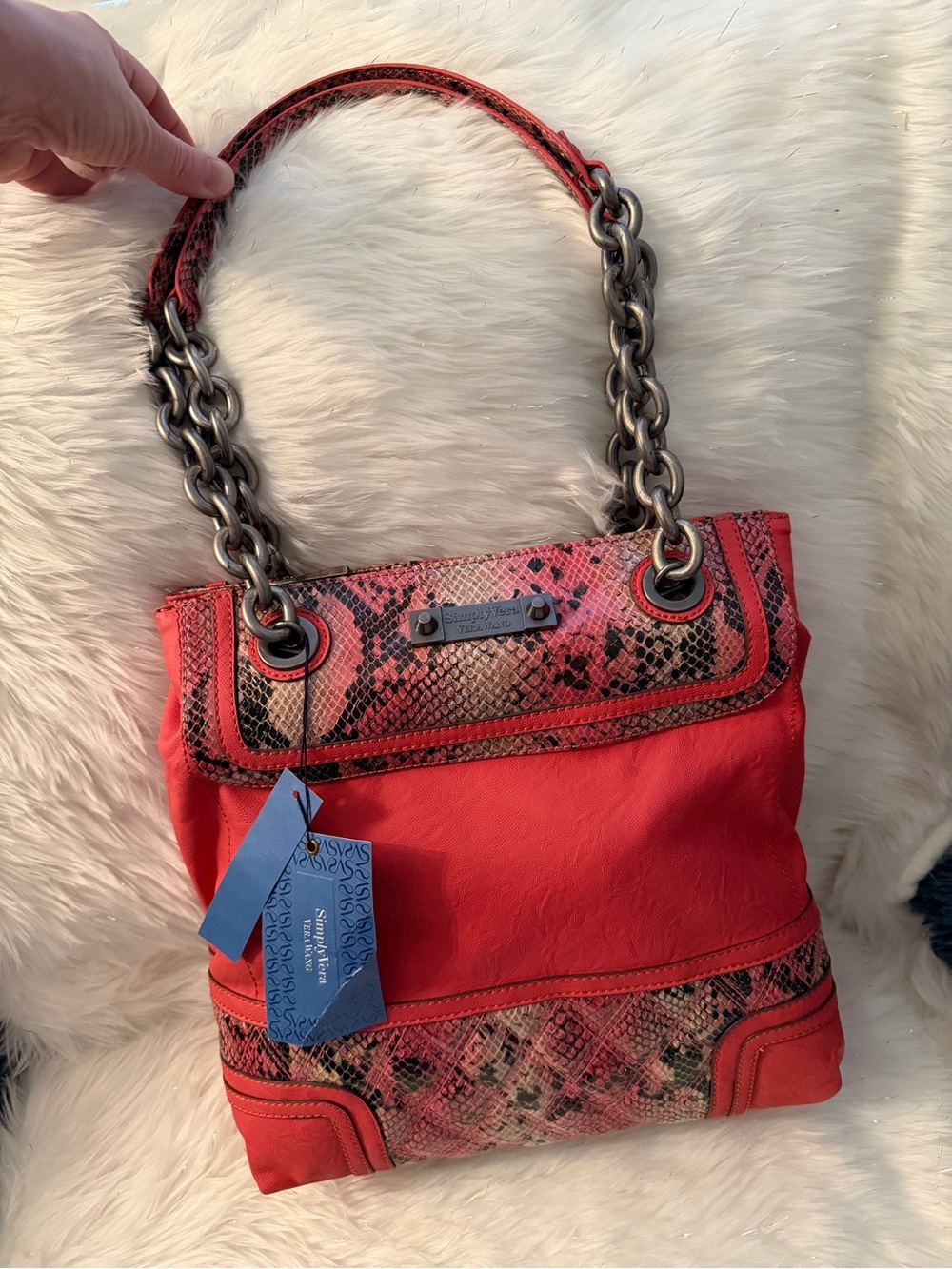 Vera Wang Coral Snake-Print Chain Shoulder Bag